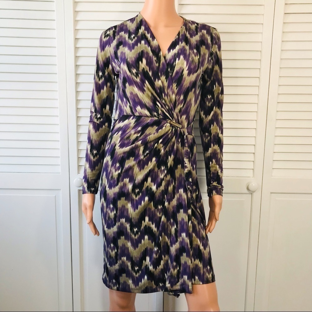 Price is firm MICHAEL MICHAEL KORS Purple Gray Brush Stroke Wrap Dress Size SP